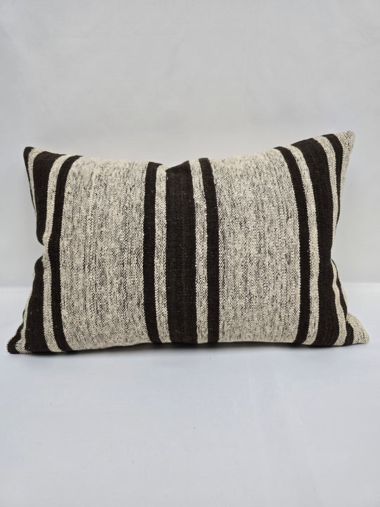 Turkish Hemp Pillow Cushion Natural Cream Black Pillow Cushion Cover 16" x 24" #9119