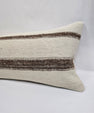 Turkish Lumbar Rug Pillow Cream Brown Cushion Cover Hemp Pillow 14" x 40" #9439