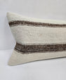 Turkish Lumbar Rug Pillow Cream Brown Cushion Cover Hemp Pillow 14" x 40" #9439