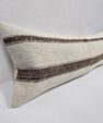 Turkish Lumbar Rug Pillow Cream Brown Cushion Cover Hemp Pillow 14" x 40" #9439