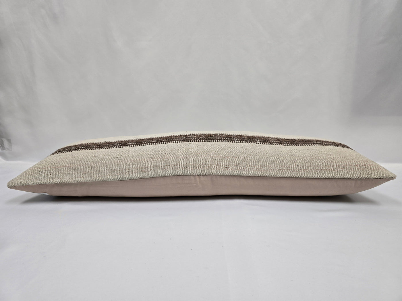 Turkish Lumbar Rug Pillow Cream Brown Cushion Cover Hemp Pillow 14" x 40" #9439
