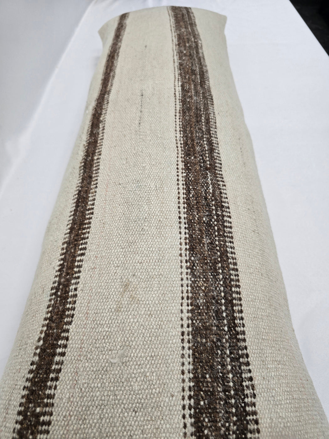 Turkish Lumbar Rug Pillow Cream Brown Cushion Cover Hemp Pillow 14" x 40" #9439