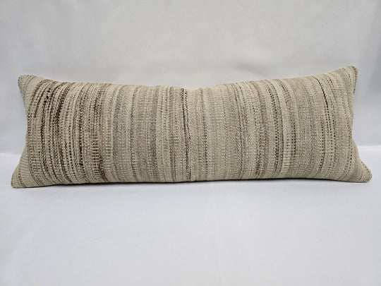Turkish Lumbar Rug Pillow Cream Brown Cushion Cover Hemp Pillow 14" x 40" #9513