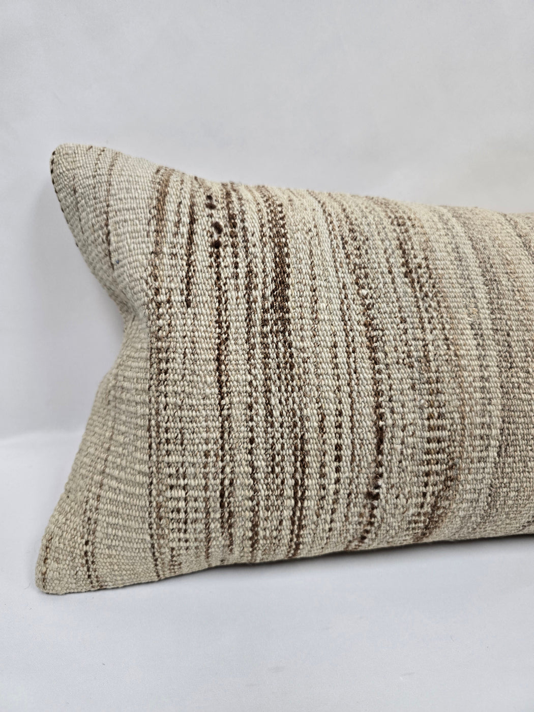 Turkish Lumbar Rug Pillow Cream Brown Cushion Cover Hemp Pillow 14" x 40" #9513