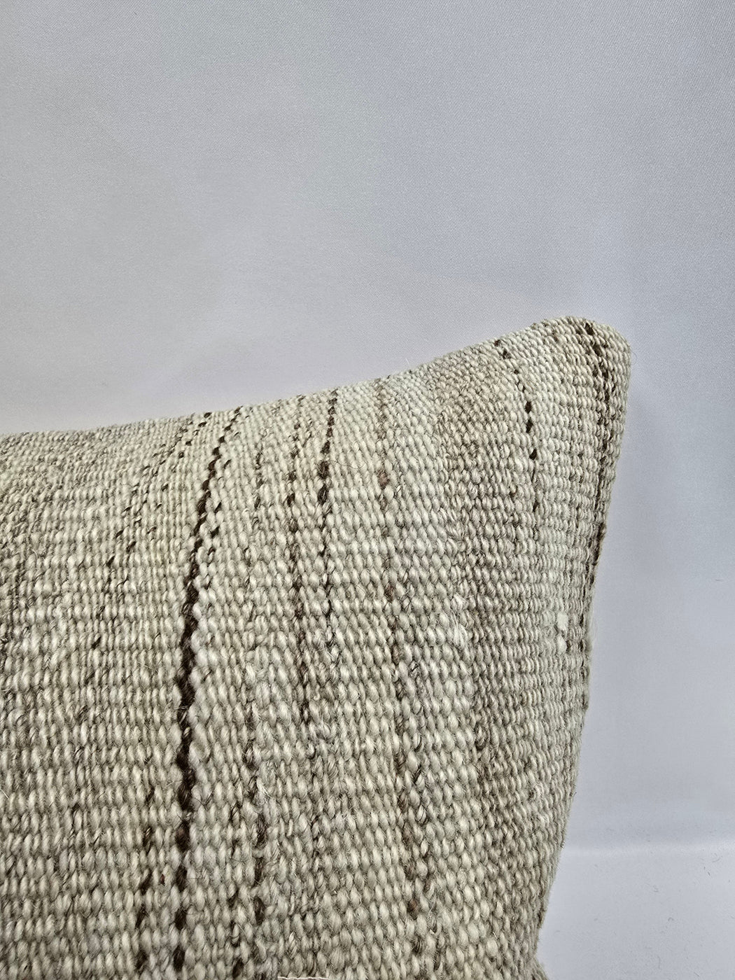 Turkish Lumbar Rug Pillow Cream Brown Cushion Cover Hemp Pillow 14" x 40" #9513