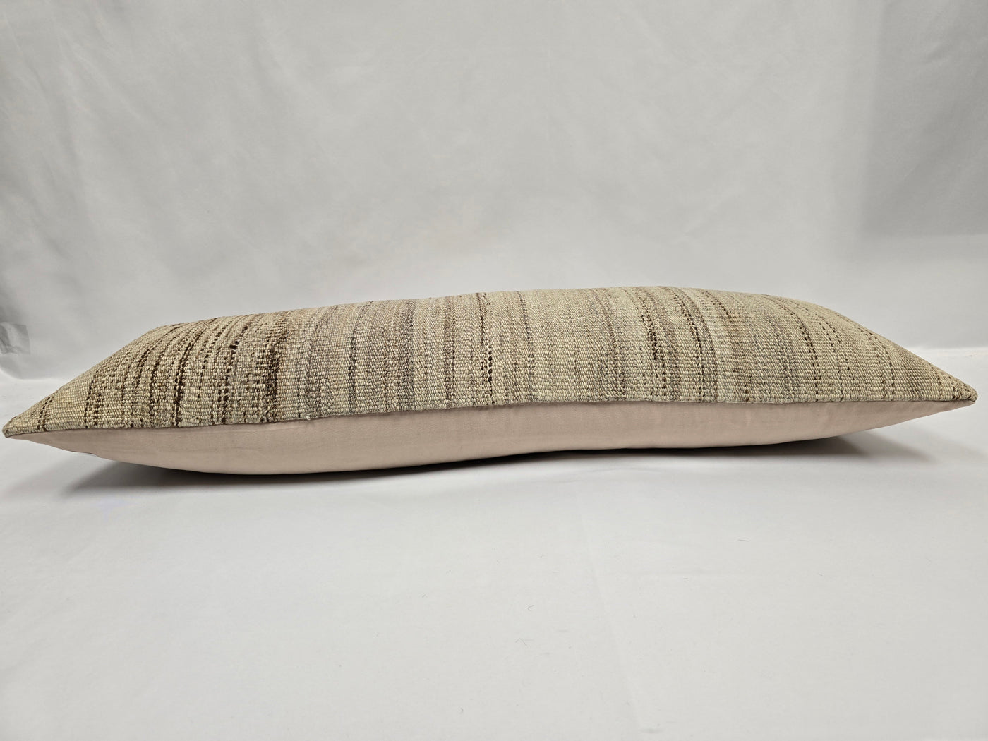 Turkish Lumbar Rug Pillow Cream Brown Cushion Cover Hemp Pillow 14" x 40" #9513