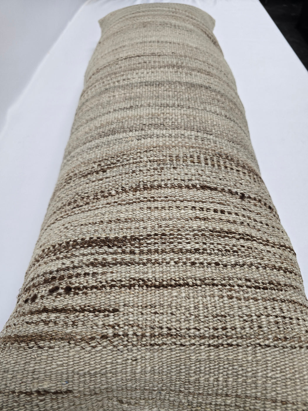 Turkish Lumbar Rug Pillow Cream Brown Cushion Cover Hemp Pillow 14" x 40" #9513