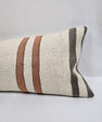 Turkish Lumbar Rug Pillow Cream Brown Cushion Cover Hemp Pillow 14" x 40" #9511
