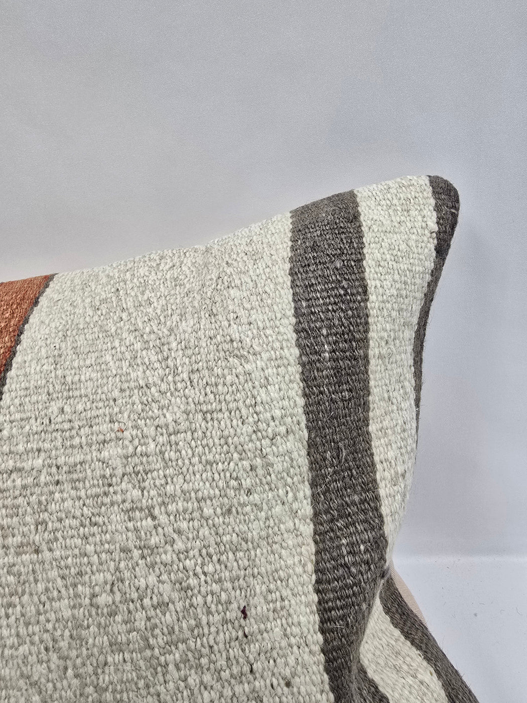 Turkish Lumbar Rug Pillow Cream Brown Cushion Cover Hemp Pillow 14" x 40" #9511