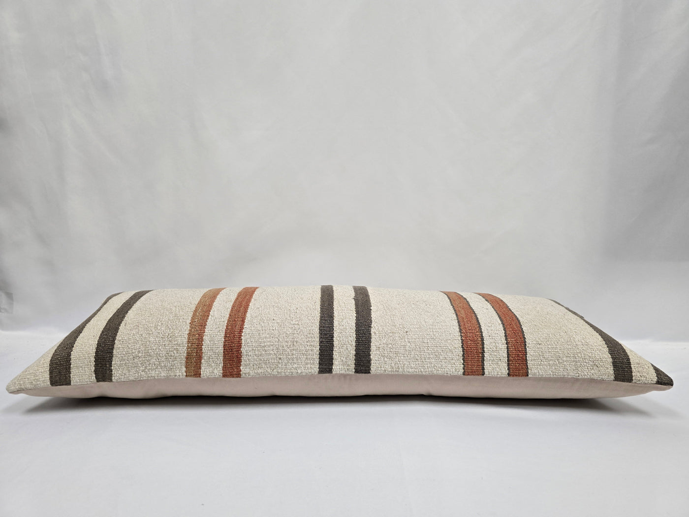 Turkish Lumbar Rug Pillow Cream Brown Cushion Cover Hemp Pillow 14" x 40" #9511