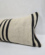 Turkish Lumbar Rug Pillow Cream Black Cushion Cover Hemp Pillow 14" x 40" #9512