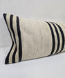 Turkish Lumbar Rug Pillow Cream Black Cushion Cover Hemp Pillow 14" x 40" #9512
