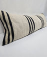 Turkish Lumbar Rug Pillow Cream Black Cushion Cover Hemp Pillow 14" x 40" #9512