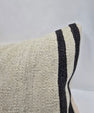 Turkish Lumbar Rug Pillow Cream Black Cushion Cover Hemp Pillow 14" x 40" #9512
