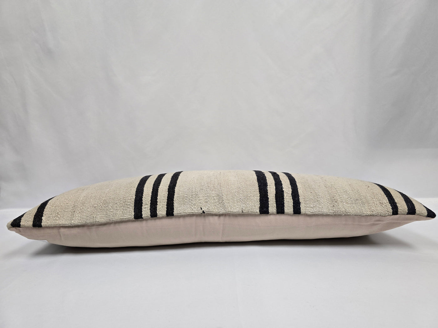 Turkish Lumbar Rug Pillow Cream Black Cushion Cover Hemp Pillow 14" x 40" #9512