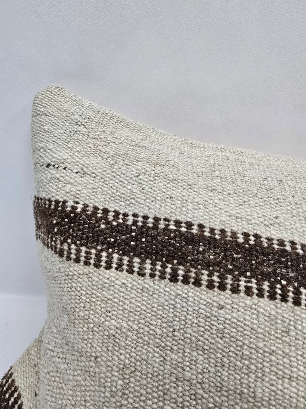Turkish Lumbar Rug Pillow Cream Brown Cushion Cover Hemp Pillow 14" x 40" #9507