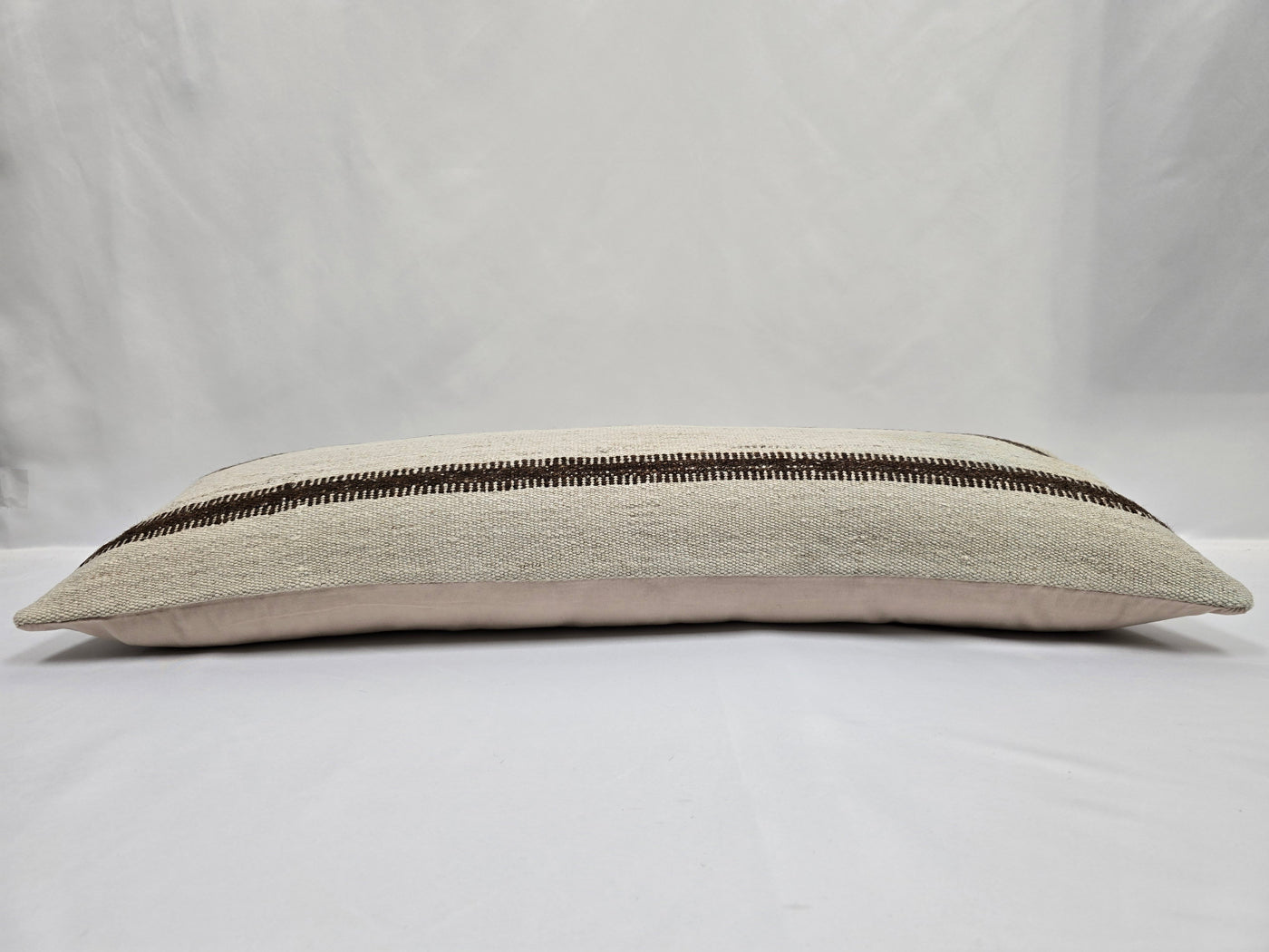 Turkish Lumbar Rug Pillow Cream Brown Cushion Cover Hemp Pillow 14" x 40" #9507