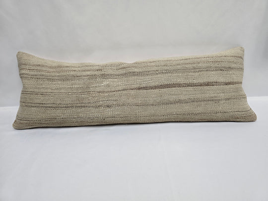 Turkish Lumbar Rug Pillow Cream Cushion Cover Hemp Pillow 14" x 40" #9506