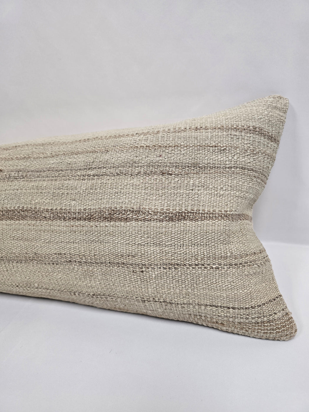 Turkish Lumbar Rug Pillow Cream Cushion Cover Hemp Pillow 14" x 40" #9506
