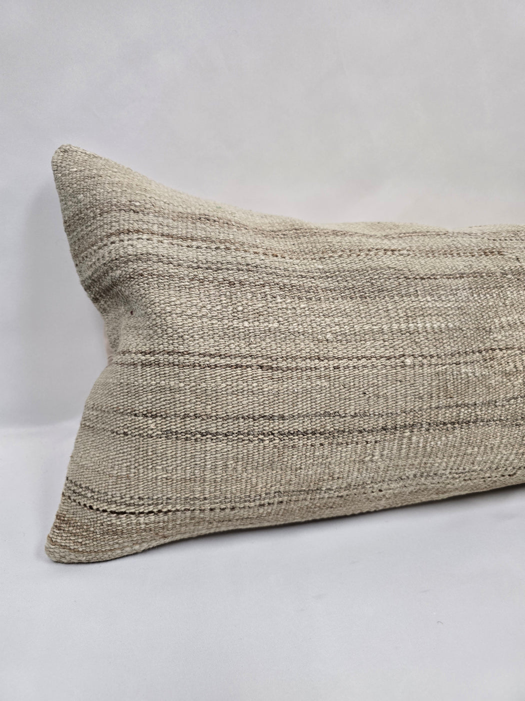 Turkish Lumbar Rug Pillow Cream Cushion Cover Hemp Pillow 14" x 40" #9506