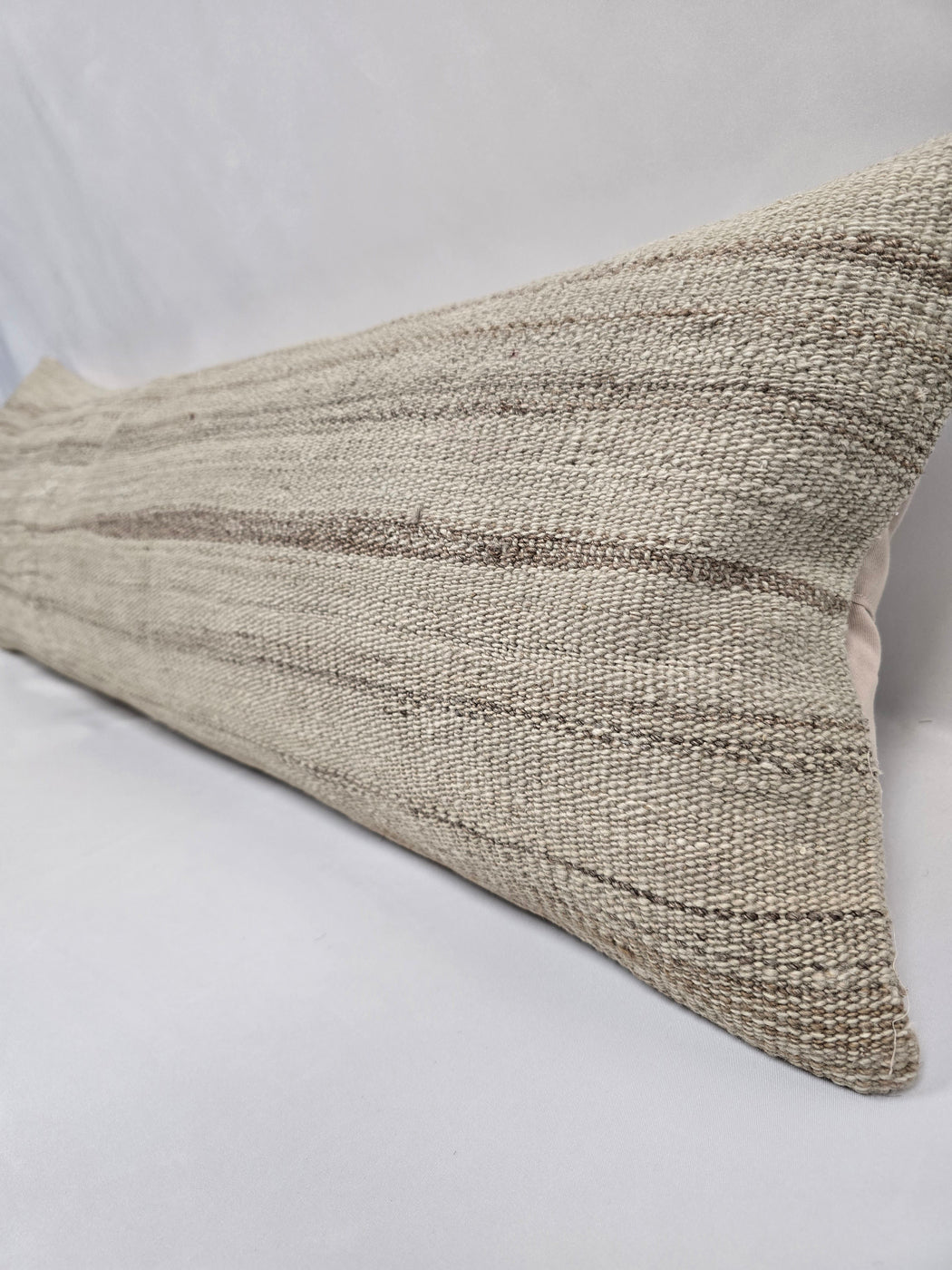 Turkish Lumbar Rug Pillow Cream Cushion Cover Hemp Pillow 14" x 40" #9506