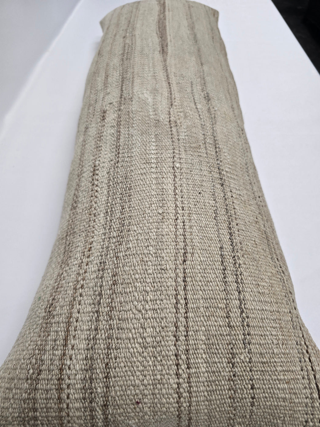 Turkish Lumbar Rug Pillow Cream Cushion Cover Hemp Pillow 14" x 40" #9506