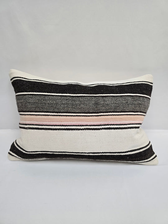 Turkish Hemp Pillow Cushion Natural Cream Black Gray Pillow Cushion Cover 16" x 24" #9118
