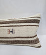Turkish Lumbar Rug Pillow Cream Brown Cushion Cover Hemp Pillow 14" x 40" #9510