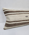 Turkish Lumbar Rug Pillow Cream Brown Cushion Cover Hemp Pillow 14" x 40" #9510