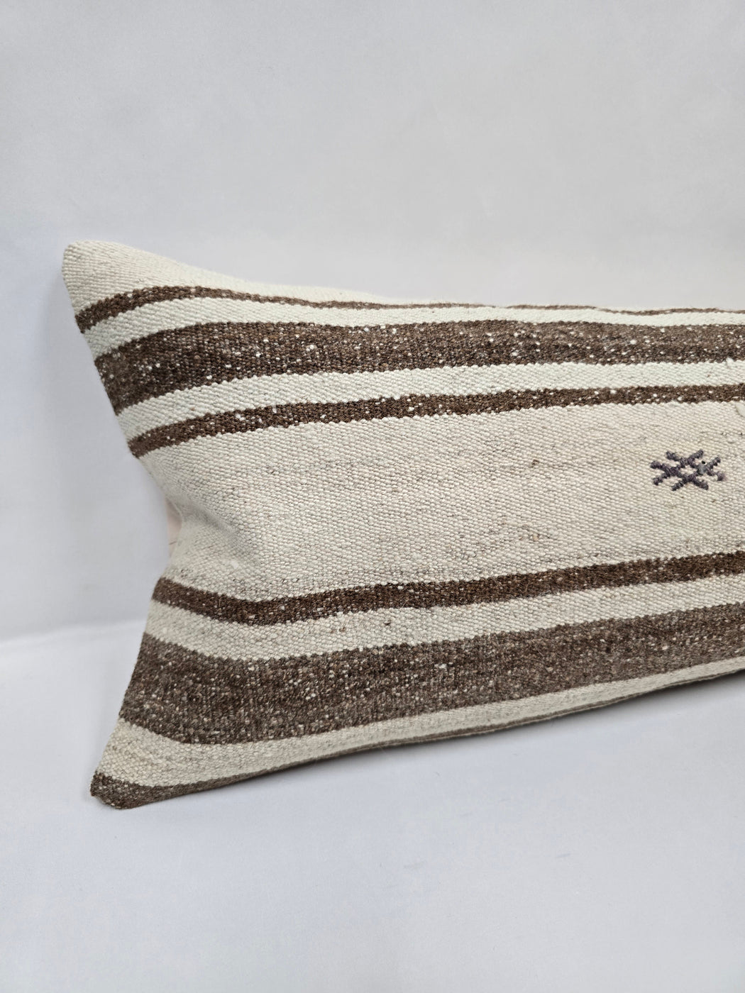 Turkish Lumbar Rug Pillow Cream Brown Cushion Cover Hemp Pillow 14" x 40" #9510