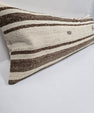 Turkish Lumbar Rug Pillow Cream Brown Cushion Cover Hemp Pillow 14" x 40" #9510