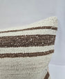 Turkish Lumbar Rug Pillow Cream Brown Cushion Cover Hemp Pillow 14" x 40" #9510