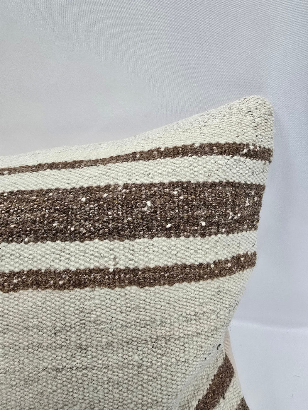 Turkish Lumbar Rug Pillow Cream Brown Cushion Cover Hemp Pillow 14" x 40" #9510