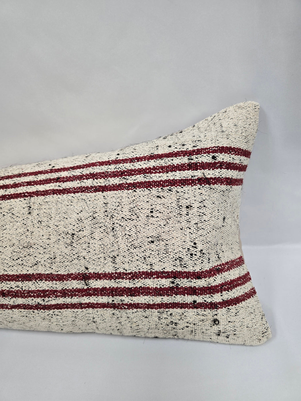 Turkish Lumbar Rug Pillow Cream Black Cushion Cover Hemp Pillow 14" x 40" #9509