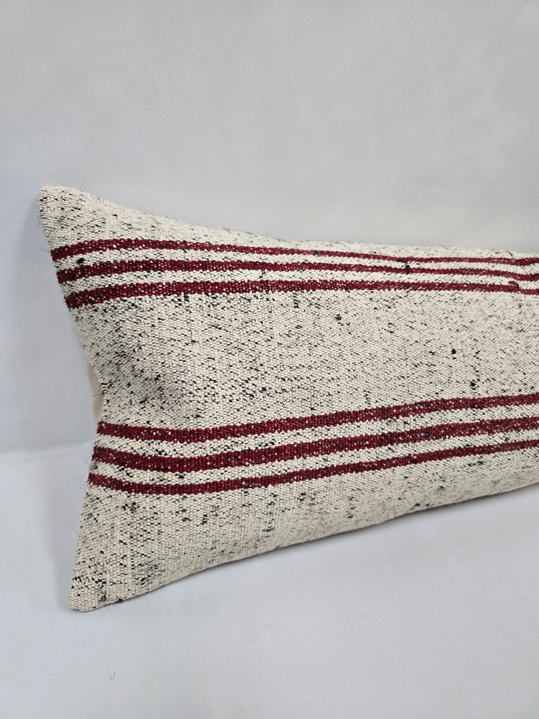 Turkish Lumbar Rug Pillow Cream Black Cushion Cover Hemp Pillow 14" x 40" #9509