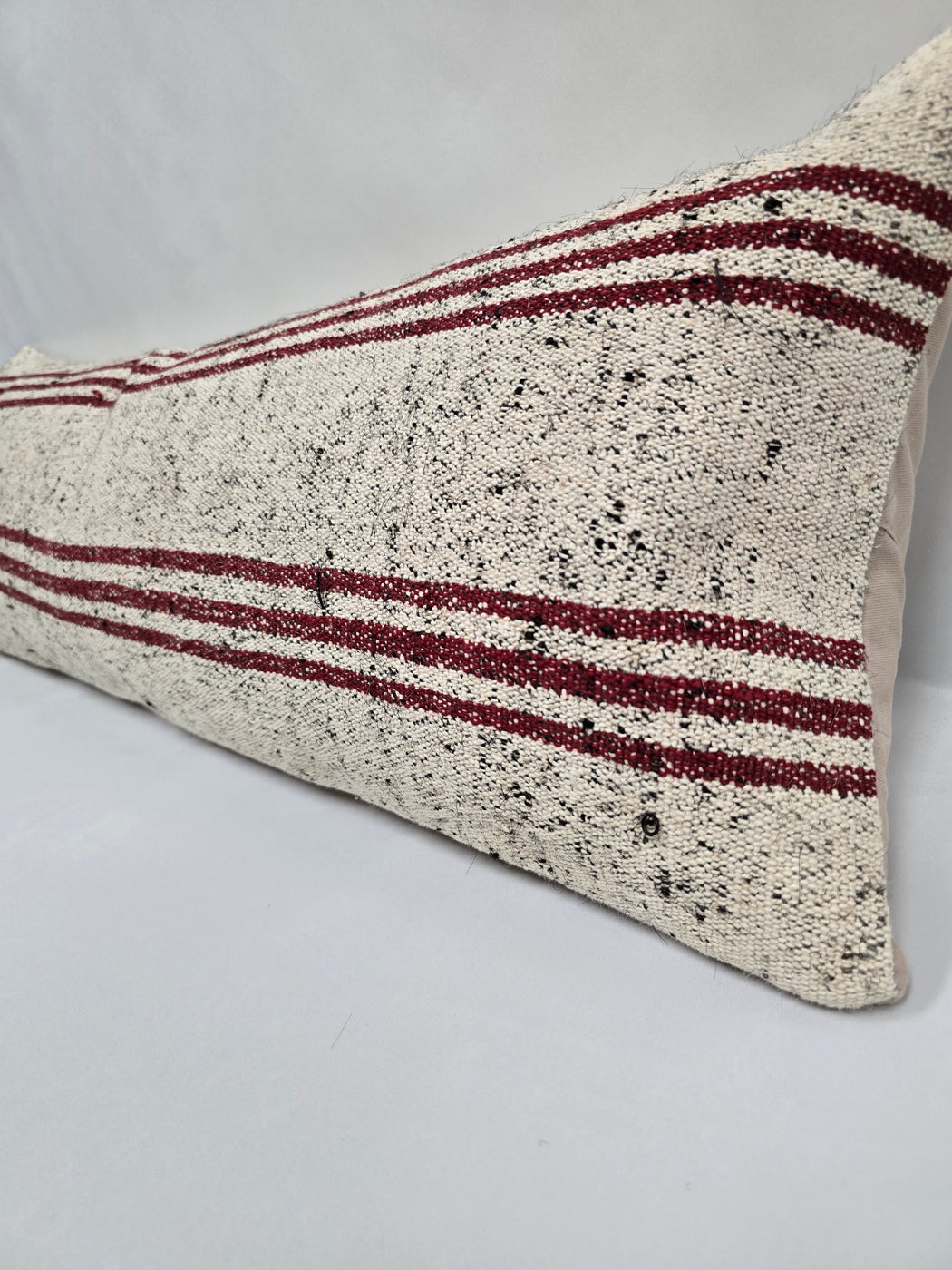 Turkish Lumbar Rug Pillow Cream Black Cushion Cover Hemp Pillow 14" x 40" #9509