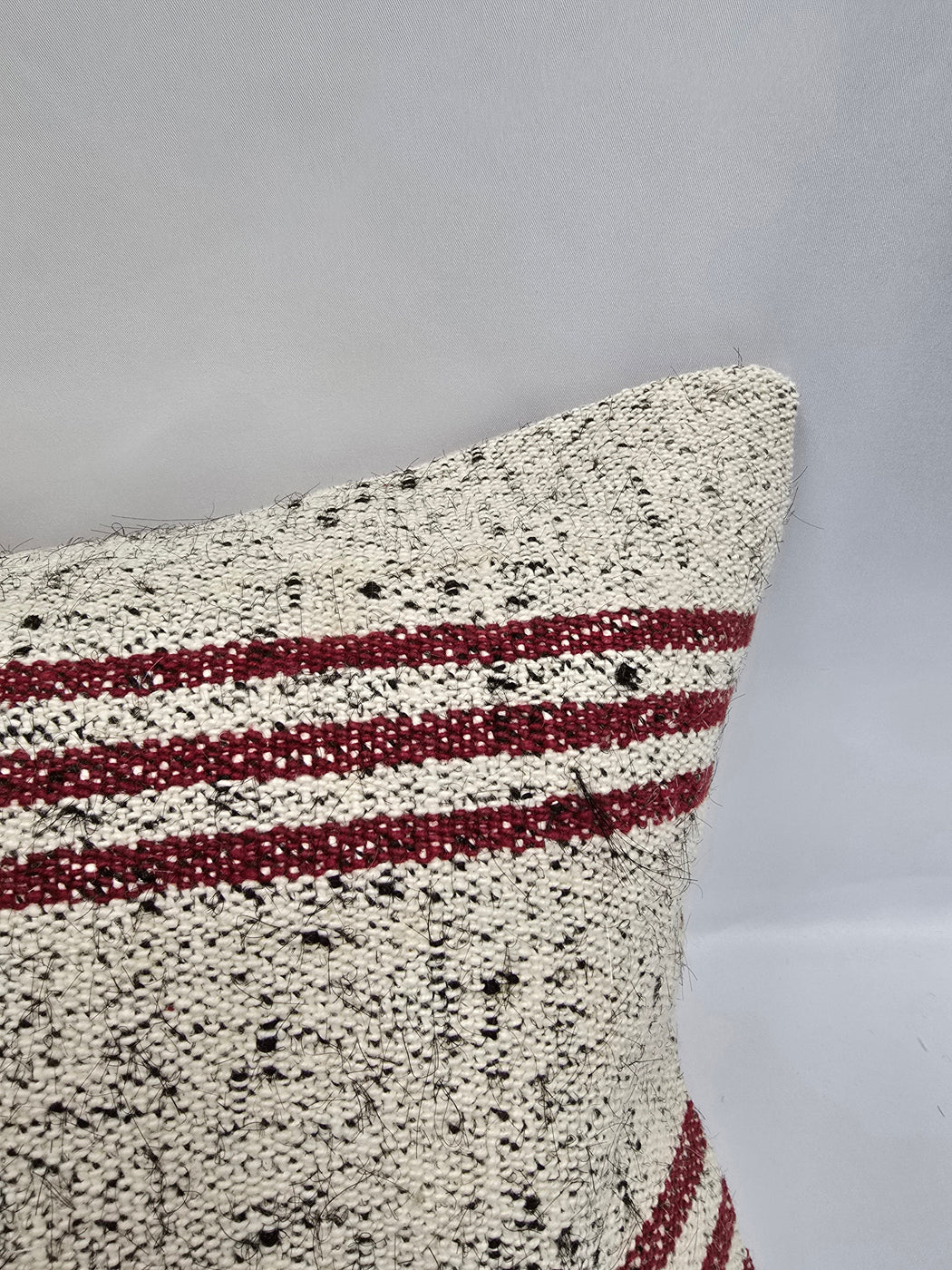 Turkish Lumbar Rug Pillow Cream Black Cushion Cover Hemp Pillow 14" x 40" #9509