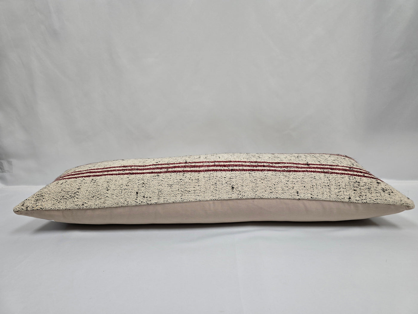 Turkish Lumbar Rug Pillow Cream Black Cushion Cover Hemp Pillow 14" x 40" #9509