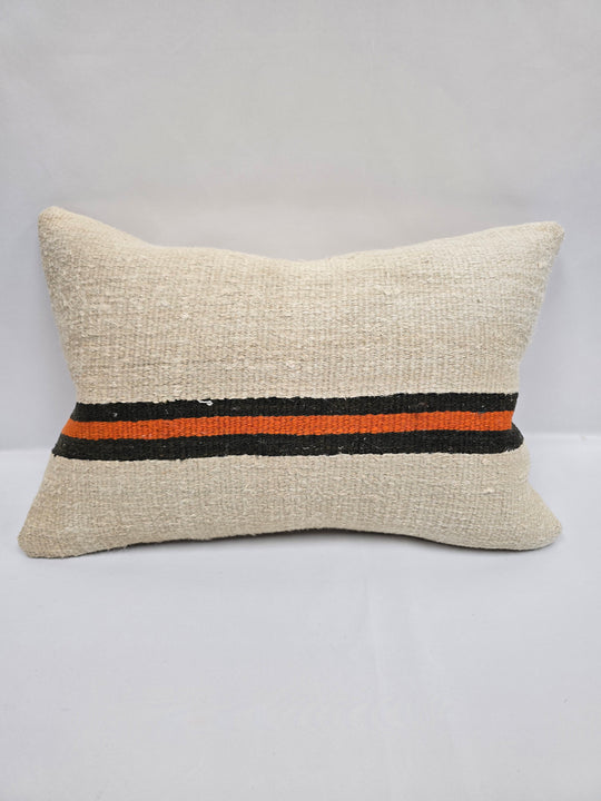Turkish Hemp Pillow Cushion Natural Cream Black Orange Pillow Cushion Cover 16" x 24" #9113