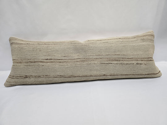 Turkish Lumbar Rug Pillow Cream Brown Cushion Cover Hemp Pillow 14" x 40" #9508