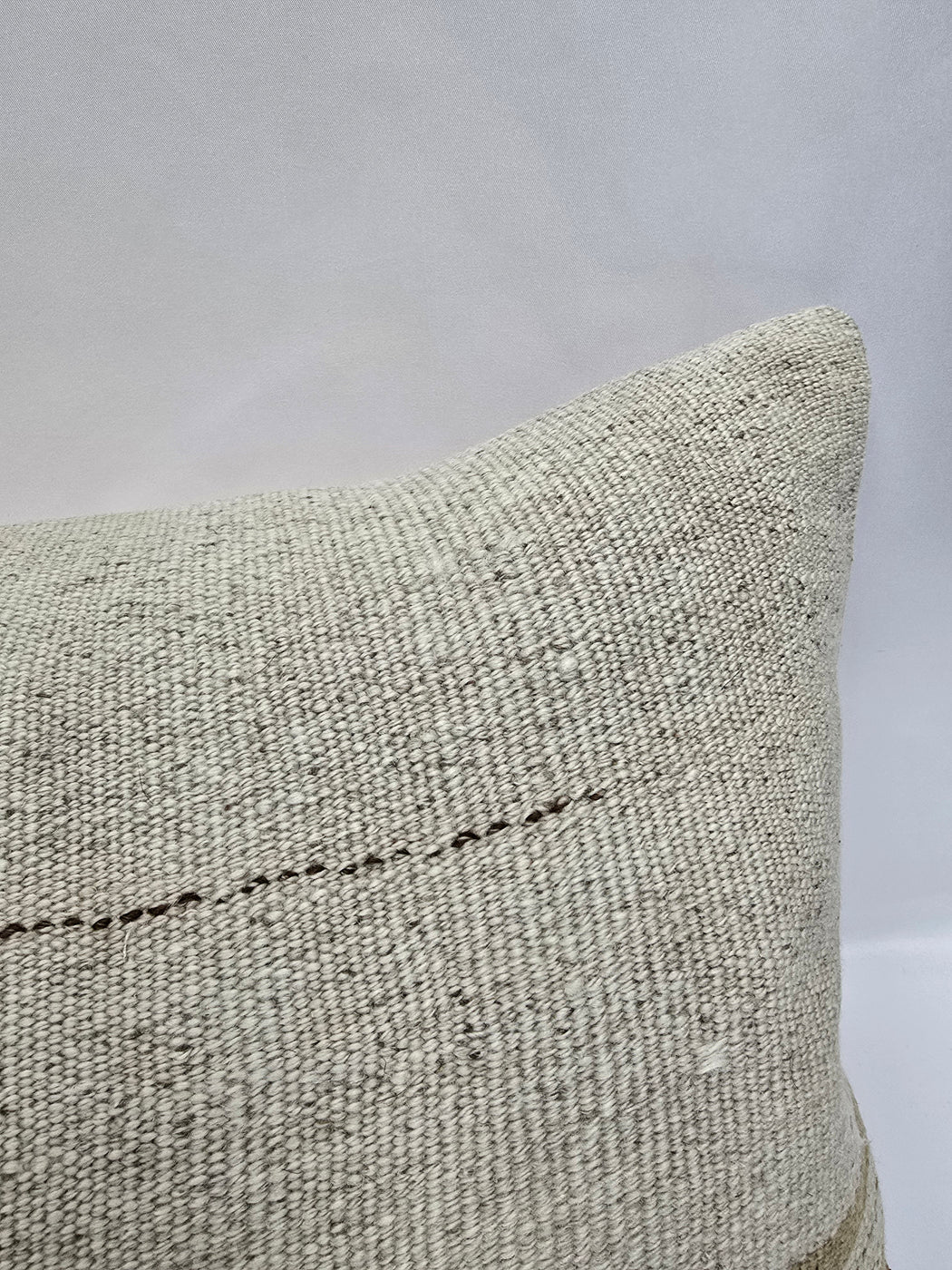 Turkish Lumbar Rug Pillow Cream Brown Cushion Cover Hemp Pillow 14" x 40" #9515