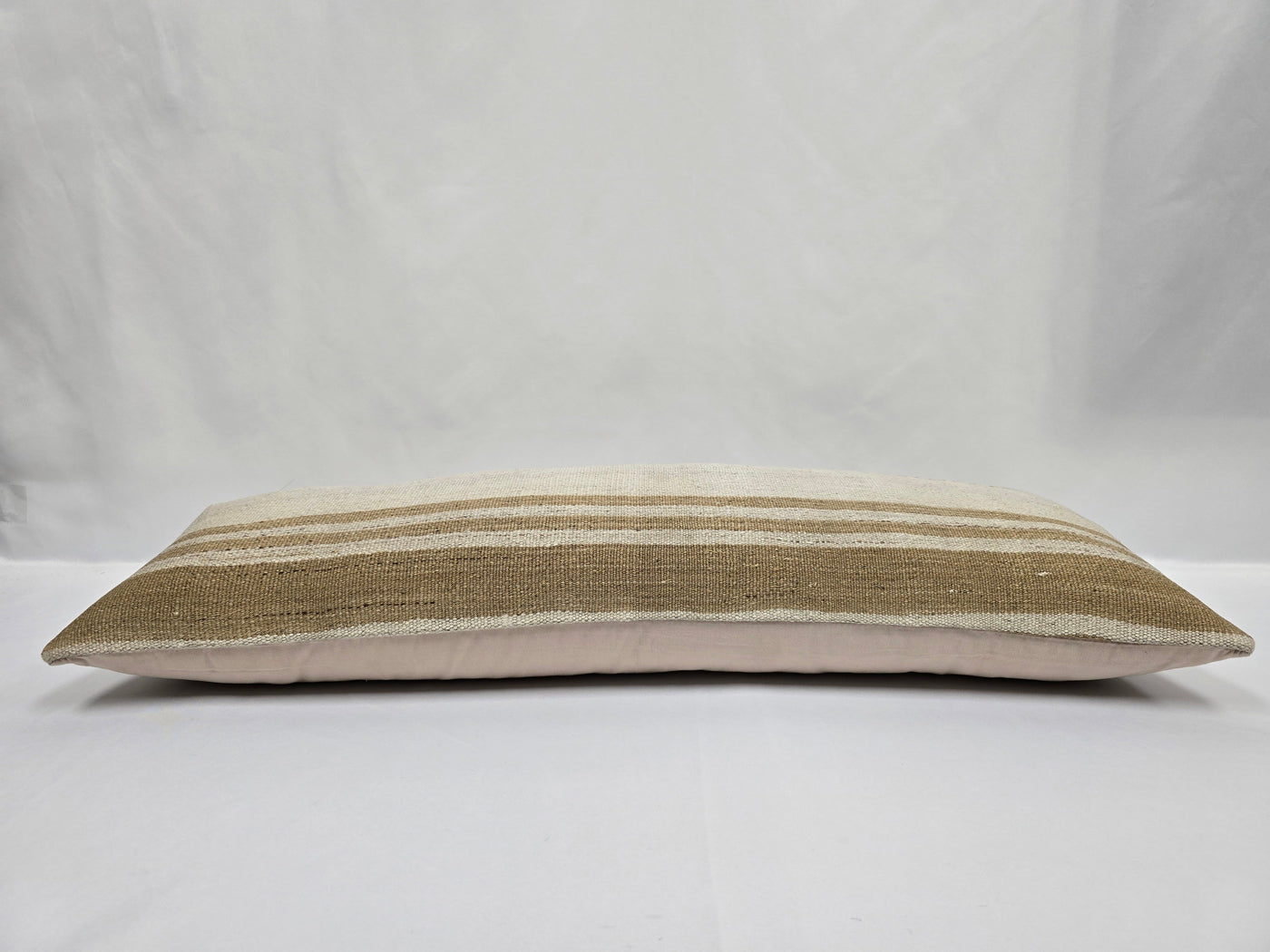 Turkish Lumbar Rug Pillow Cream Brown Cushion Cover Hemp Pillow 14" x 40" #9515