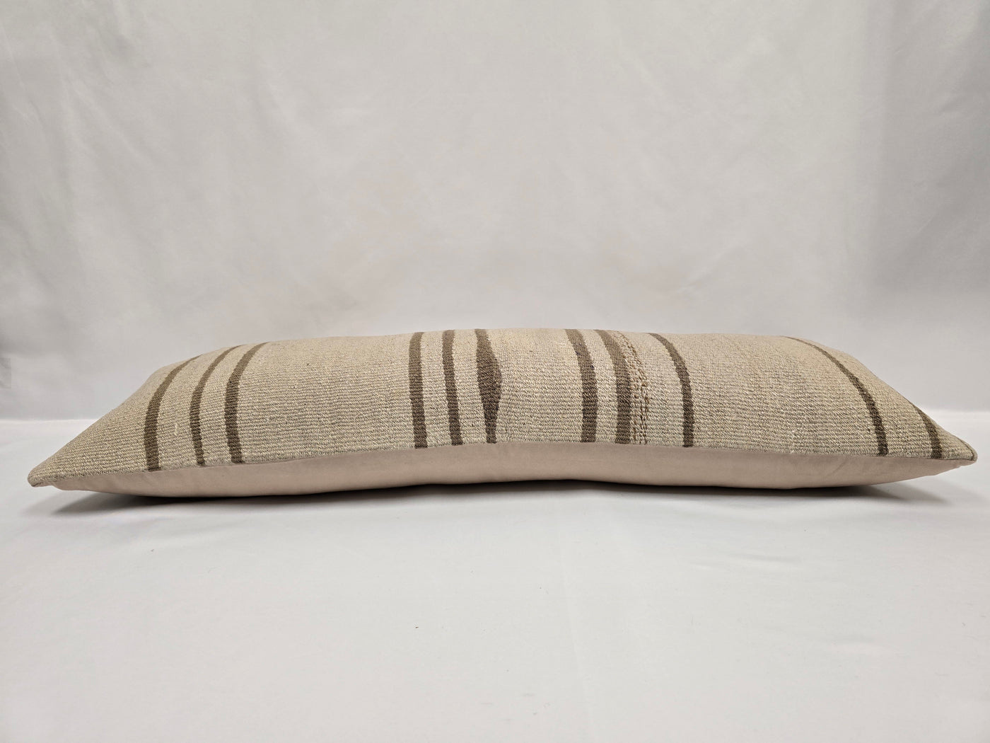 Turkish Lumbar Rug Pillow Cream Brown Cushion Cover Hemp Pillow 14" x 40" #9514