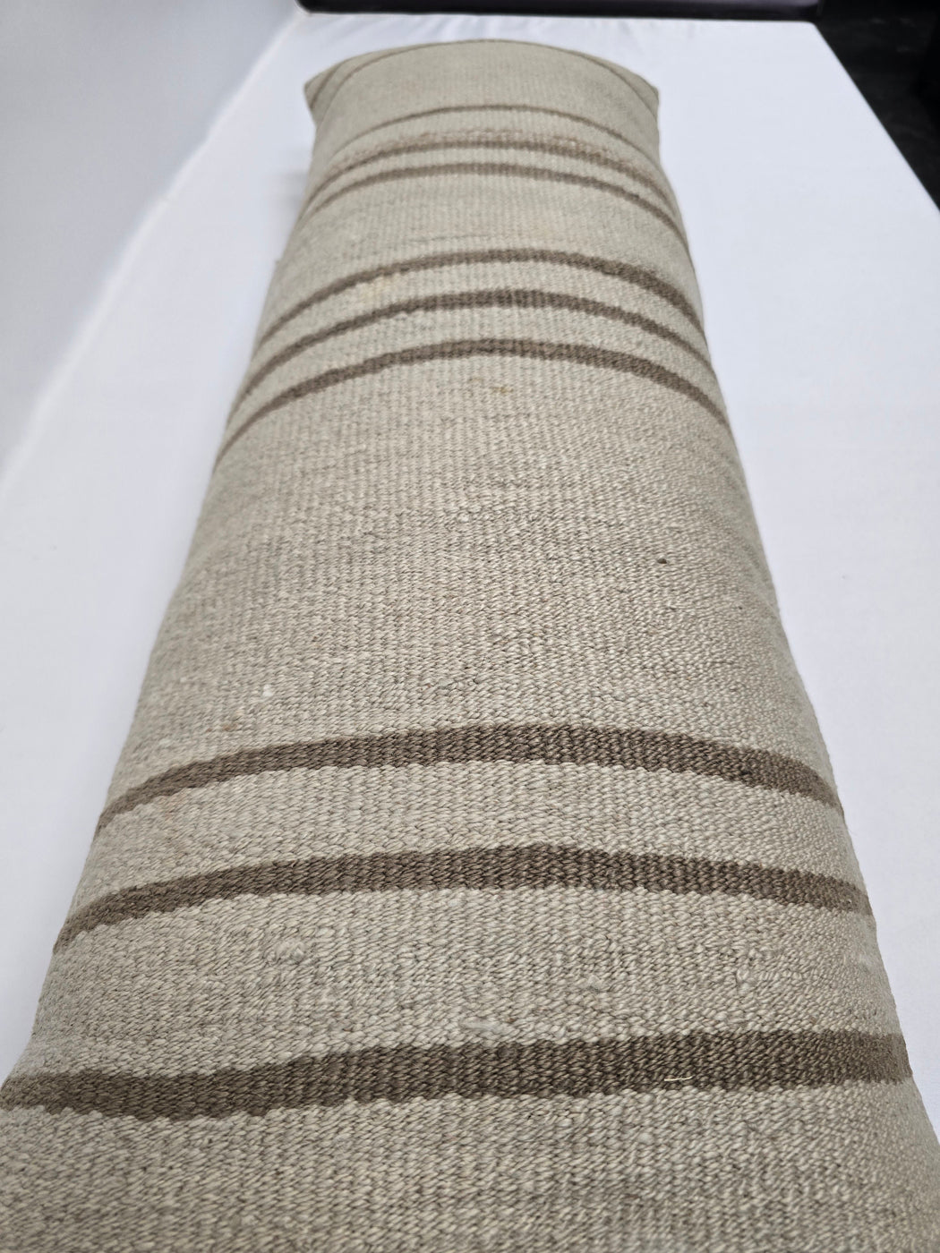 Turkish Lumbar Rug Pillow Cream Brown Cushion Cover Hemp Pillow 14" x 40" #9514