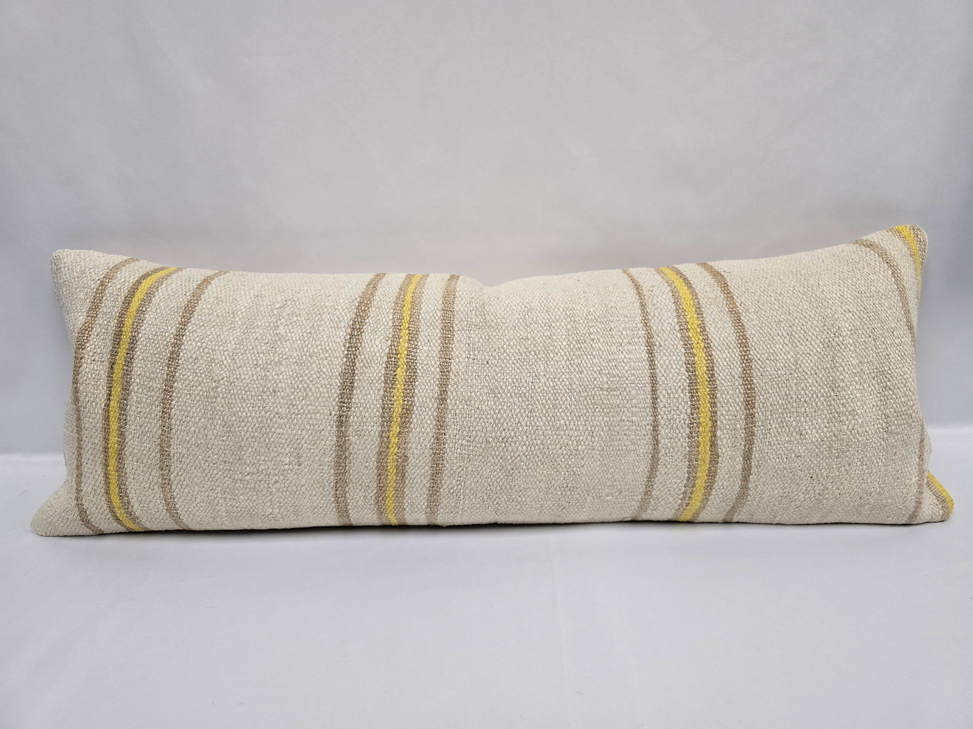 Turkish Lumbar Rug Pillow Cream Yellow Cushion Cover Hemp Pillow 14" x 40" #9504