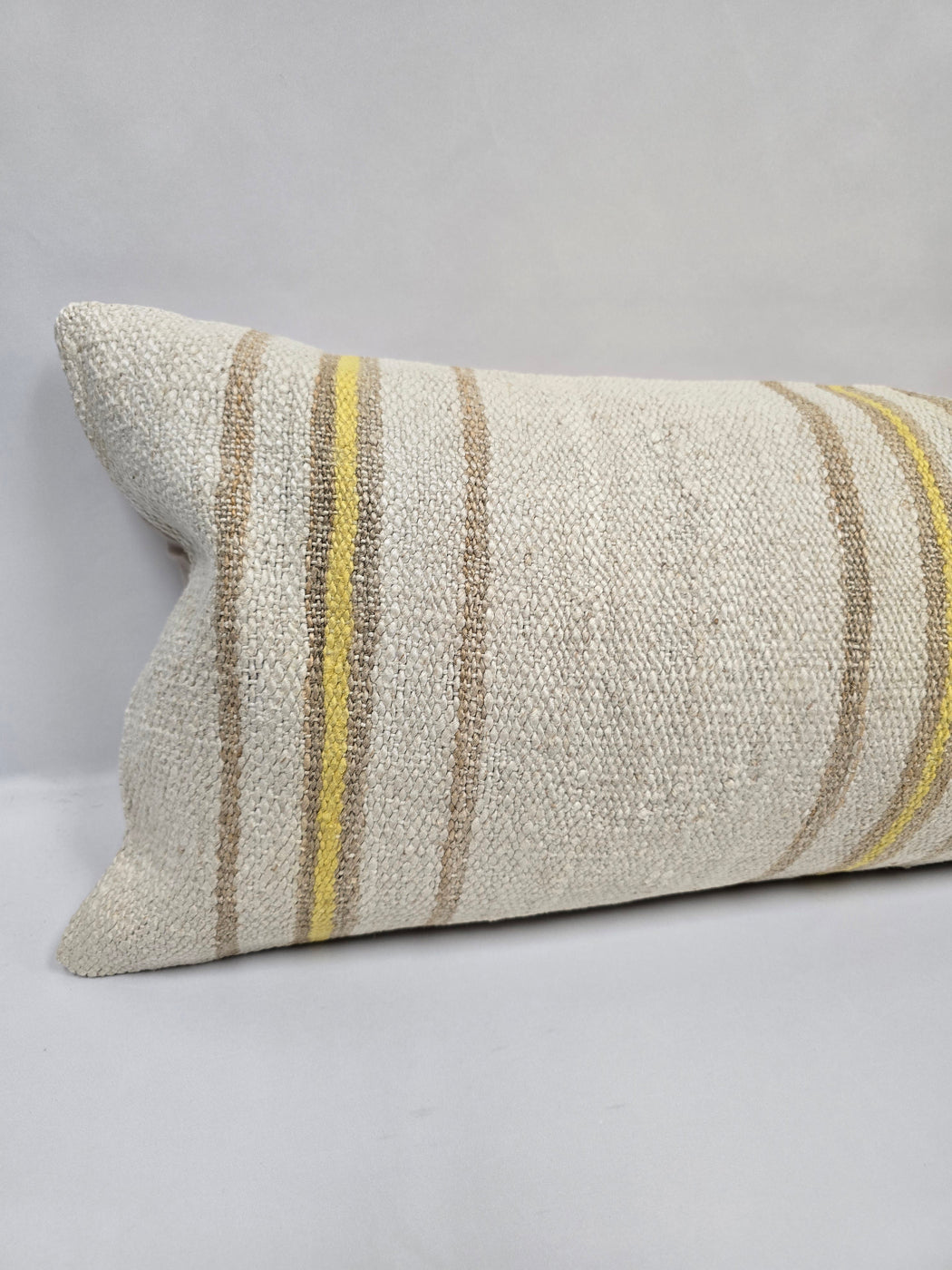 Turkish Lumbar Rug Pillow Cream Yellow Cushion Cover Hemp Pillow 14" x 40" #9504