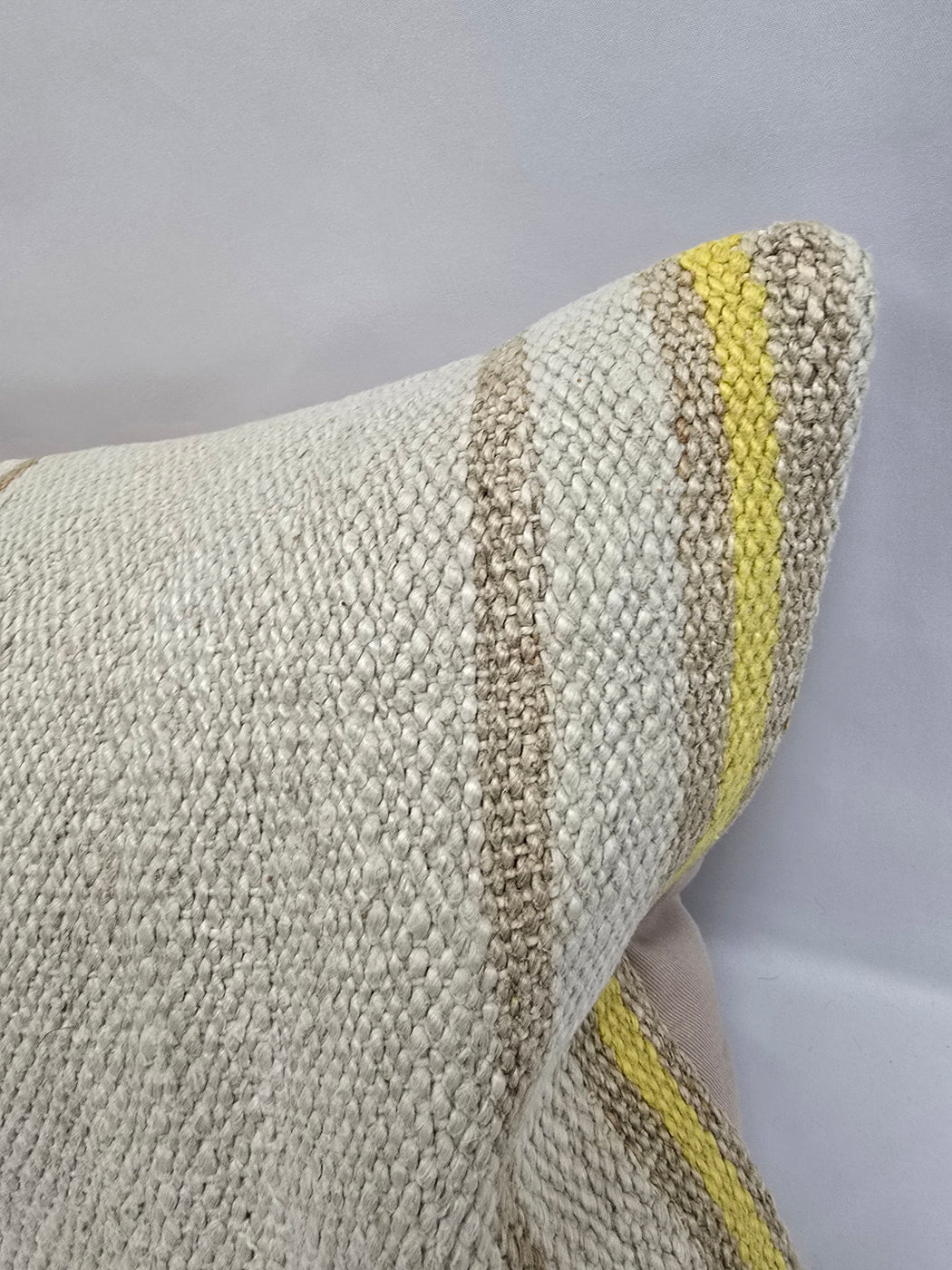 Turkish Lumbar Rug Pillow Cream Yellow Cushion Cover Hemp Pillow 14" x 40" #9504