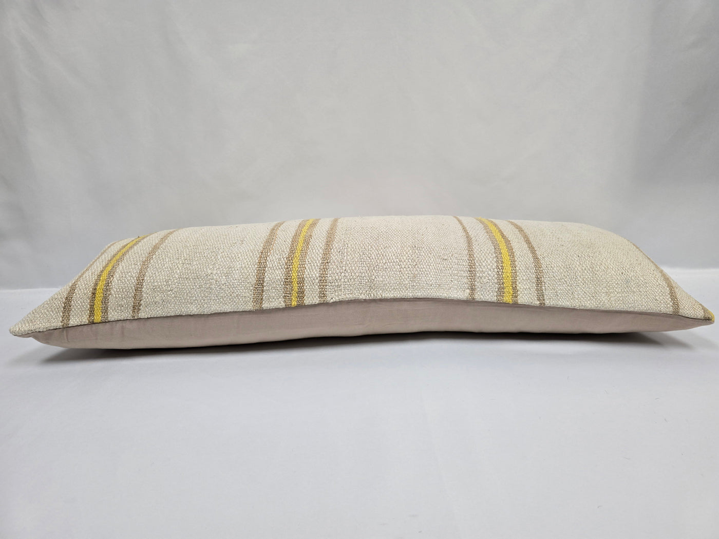 Turkish Lumbar Rug Pillow Cream Yellow Cushion Cover Hemp Pillow 14" x 40" #9504