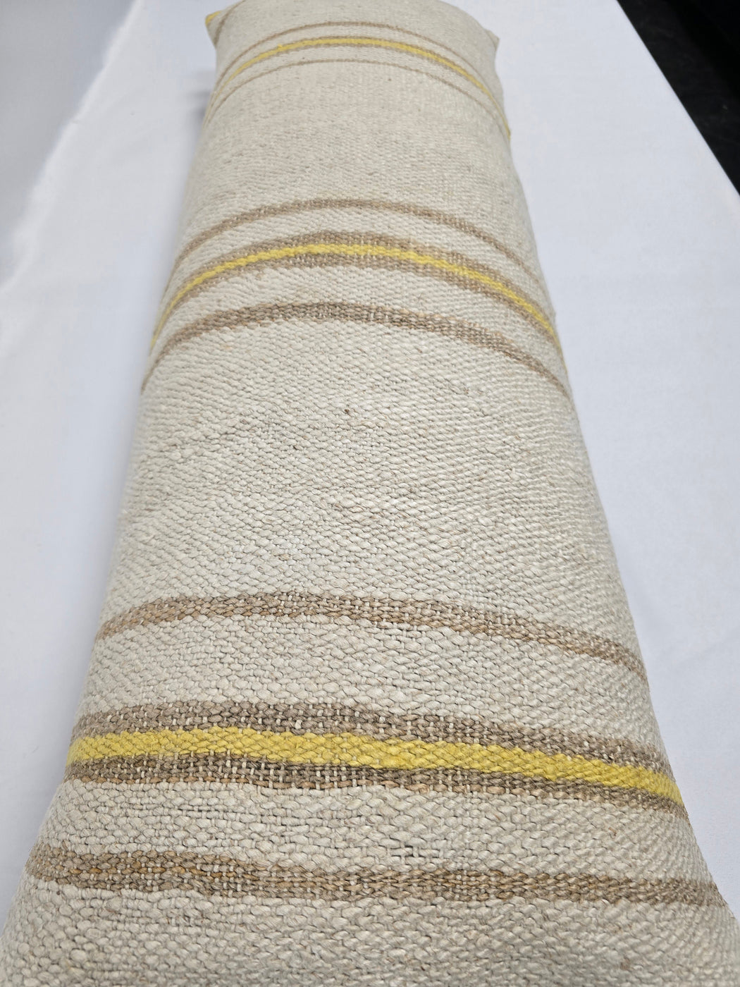 Turkish Lumbar Rug Pillow Cream Yellow Cushion Cover Hemp Pillow 14" x 40" #9504