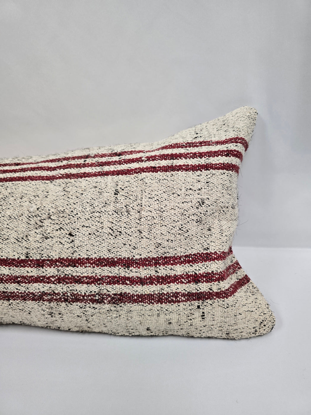 Turkish Lumbar Rug Pillow Cream Black Cushion Cover Hemp Pillow 14" x 40" #9502